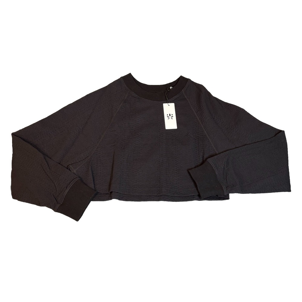 New Gigi C Isabella Snake Textured Pullover Crop Top Sweatshirt‎ Medium Black